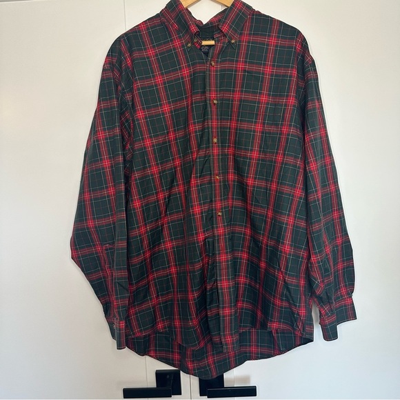 Brooks Brothers Button Up 100% Cotton Plaid Shirt XL Xtra Large Red Green down - Picture 1 of 5